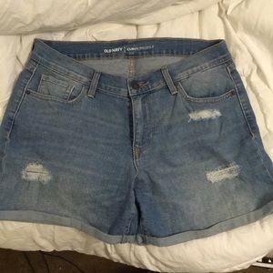Distressed denim shorts